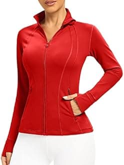 QUEENIEKE Women's Slim Fit Running Jackets - Long Sleeves Athletic Workout Gym Tops with Back Mesh Vent & Thumb Holes