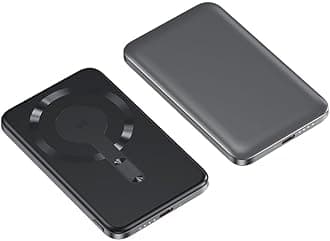 IQ TOUCH 15W Magnetic Wireless Power Bank – 5000mAh, 20W PD Fast Charging, Ultra-Slim Design, USB-C Input/Output, MagSafe Compatible Portable Charger, Black