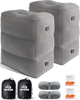 JefDiee Inflatable Travel Foot Rest Pillow, Kids Airplane Bed, Adjustable 3 Layers Height Leg Rest Pillow, Adults Travel Essentials Great for Airplane, Office, Home, Trains, Cars (2 Pack)