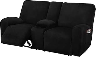 ULTICOR Reclining Loveseat with Middle Console Slipcover, 8-Piece Velvet Stretch Loveseat Reclining Sofa Covers, 2 Thick, Soft, Washable, Covers ONLY (Black)