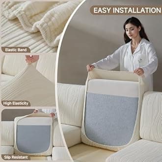 QIANMEW Couch Cushion Covers, Super Stretch Washable Sofa Slipcovers for L Shaped & Modular Seats, Pet-Friendly Furniture Protector with Stripe Design, (2 Seat Covers S, Ivory)
