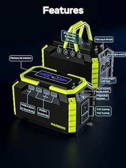 MARBERO Portable Power Station 150Wh Camping Solar Generator Laptop Charger Power Bank with AC Outlet 110V 150W Peak with 4*USB, 4*DC Ports, LED Flashlights for CPAP Home Camping Hurricane Emergency