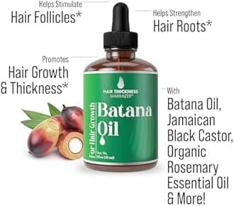 Batana Oil for Hair Growth – Honduran Oil to Strengthen & Hydrate Thinning, Dry Hair for a Healthier-Looking Scalp. For Women & Men – Vegan & Unscented 1oz Serum
