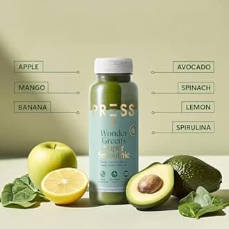PRESS Healthfoods, 12 x 250ml Wonder Greens Super Smoothie, Cold Pressed Super Green Smoothie containing Turmeric and Cayenne, Vegan Friendly