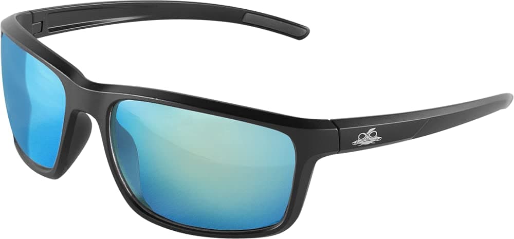 Bullhead Safety Eyewear Pompano Glasses - Anti-Fog, Lightweight, Impact/Scratch Resistant, Polarized Sunglasses for Cycling, Fishing, Driving, Ice Blue/Matte Black