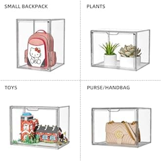 Clear Purse Organizer for Closet, 5 Pack Handbag Storage Organizer, Acrylic Display Case for Collectibles, Stackable Storage Bins with Magnetic Lids for Figure, Wallet, Clutch, Doll