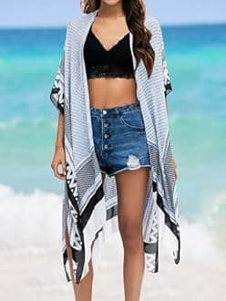Moss Rose Women's Beach Cover up Swimsuit Kimono with Bohemian Floral Print, Loose Casual Resort Wear