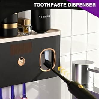 Toothbrush Holders for Bathrooms, Toothbrush Holder Wall Mounted with Toothpaste Dispenser, Rechargeable Cordless Wall Mounted Tooth Brushing Holder