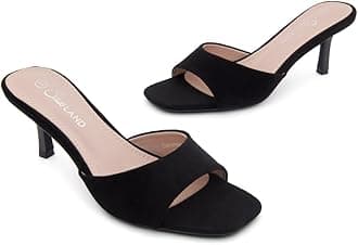 Shoe Land Women's Low Heels Stiletto Heeled Slides, Open Toe One Band Slip-On Heeled Mules – Dressy Heeled Sandals for Prom, Party Wedding and Vacation