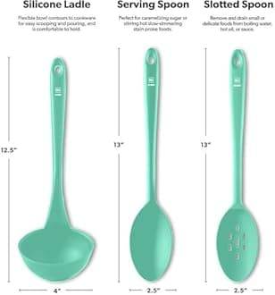 DI ORO Silicone Ladle & Spoons for Cooking – Large Kitchen Spoons for Mixing, Serving, & Stirring - Soup Ladle with Wide Bowl - High Heat Silicone Kitchen Utensils for Nonstick Cookware Safe (Mint)
