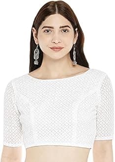 Studio Shringaar Women's Chikankari Saree Blouse with Elbow Sleeves
