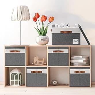 GhvyenntteS Extra Large Storage Bins with Lids 6 Pack, Foldable Fabric Storage Boxes with Lids and 3 Leather Handles, Storage Baskets with Label Window (Grey, 15.75" x 11.8" x 10.2")