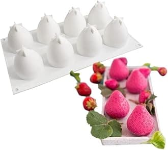 Cake Molds Baking Dessert Jelly Ice Cream 3D Fruit Shapes Silicone Mold for Chocolate Candy Pastry Truffle Pudding Jelly Cheesecake Mousse Soap, 8-Cavity Strawberry Mold