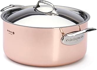 DE BUYER 6442.28 Cast Iron Saucepan with Lid/Handles Copper/Stainless Steel Diameter 28 cm
