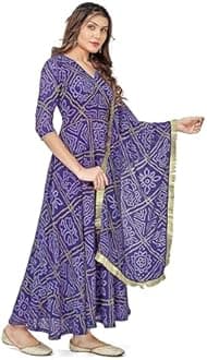 VIHARA THREADS Women's Bandhani Print Anarkali Kurta with Matching Dupatta, Ethnic Indian Wear