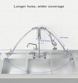FAUAID Pre Rinse Sprayer Commercial with 45” Stainless Steel Hose, 1.42 GPM Commercial Sink Sprayer, High-Pressure Dish Spray for Restaurant Use, Sink Spray Nozzle with Adapters (Gray)