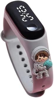 Digital Dial Waterproof Stylish & Fashionable Wrist Smart Watch LED Band for Kids, Colorful Cartoon for Boys & Girls (Removable Silicon Strap) (Grey Astronaut)