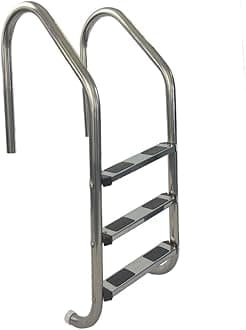 Aqua Select 3 Step Stainless Steel Pool Ladder with Stainless Steel Steps | Entry and Exit System for Inground Swimming Pools | 250 Pound Capacity | 1.9 Inch Outer Diameter