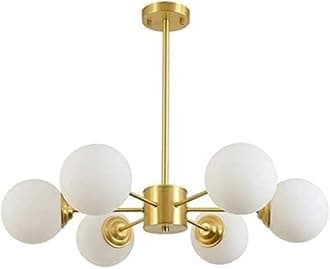 6 Light White Golden Ceiling Modern Chandelier, Sputnik Pendent Ceiling Light for Kitchen Living Room Bedroom Home Decor Chandelier Light with LED Bulb