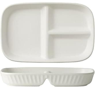 Porcelain Diet Dinner 3 Compartment Plate, Rectangular Ceramic Portion Control Plates, Divided Dinner Plates for Snack, Dessert, Steak and Salad