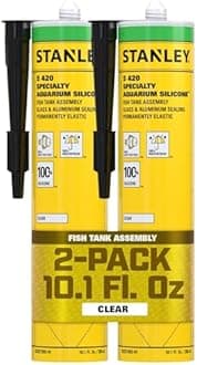 Stanley Waterproof Aquarium Silicone - 2x10.1 Fl. Oz. Clear, Waterproof Bond to Glass, Non-Toxic Aquarium Sealer for Freshwater & Saltwater Aquarium | 2 Pack.