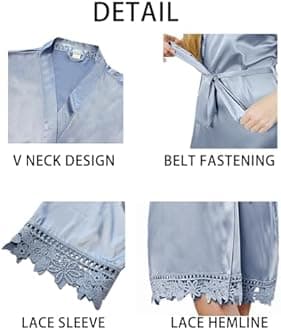 WJing Yi Jia Womens Silk Robe Satin Robe Silky Kimono Lace Bathrobe Wedding Dressing Gown For Bridal Bride Bridesmaid Robes