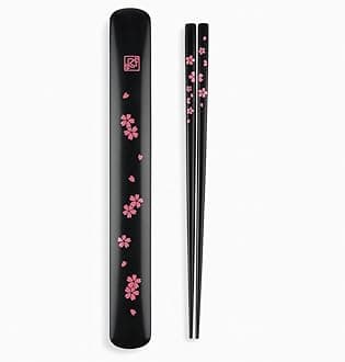 Portable Bamboo Chopsticks with Case – Reusable Travel Chopsticks Utensil Set, Dishwasher Safe, Sakura Pattern, Made in Japan