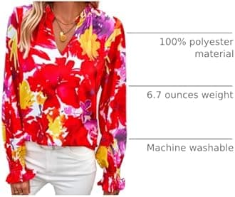 MASCOMODA Womens V Neck Floral Long Sleeve Tops 2025 Summer Casual Loose Puff Sleeve Chiffon Boho Work Blouse Dressy T Shirts