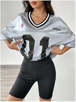 SOLY HUX Jersey Shirts for Women Y2k Graphic Number Oversized Tees V Neck Half Sleeve Cute Soccer Streetwear T Shirt Tops