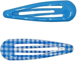 Gingham Hair Accessories for School Alice Band Slim Headband Scrunchy Clips (Pair of School Bendies Hair Clips Gingham and Plain Blue)
