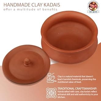 PALVIT Clay Art Gallery Organic Terracotta Clay Pot with 1L Capacity, Hand Craft Dahi Handi for Kitchen, Light Weight Curd Bowl with Lid, Pack of 1, Brown Color