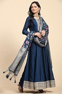 TRENDMALLS Women's Vichitra Silk Anarkali Suit Set with Jacquard Dupatta for Women Kurta Set for Women