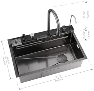 Lefton 29.5"x 18.25" 304 Stainless Steel Kitchen Workstation Sink with Pull-down Faucet, Waterfall & Rainfall Outlet, Temperature Display in Tempered Glass, Grey, KS2206