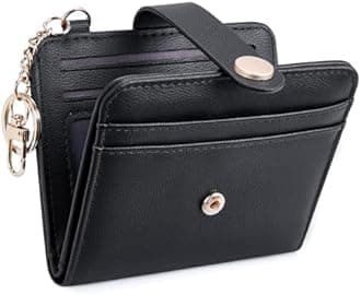 POIUGOYA Slim Wallet for Women, RFID Blocking Credit Card Holder with Coin Pocket, ID Window and Key Chain