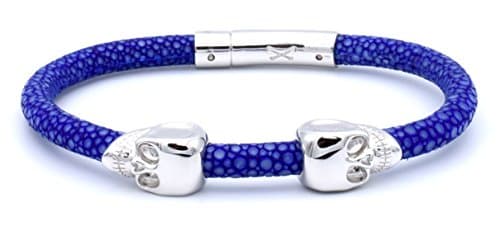 Double Bone Blue Stingray Bracelet with Silver Skulls Medium 19 cm (7.5 in) DB2K00SBL