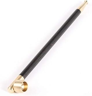 Wood Tobacco Pipe With Cleaners Screens Accessories, Brass Long Stem Bowl Hanyan Kiseru (17 cm/6.7 inch) (Ebony)