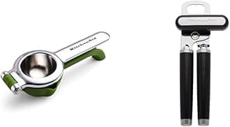 KitchenAid Citrus Juice Press Squeezer for Lemons and Limes with Seed Catcher and Pour Spout, Green, 8 inches and KitchenAid KE199OHOBA Classic Multifunction Can Opener / Bottle Opener, 8.34-Inch, Black