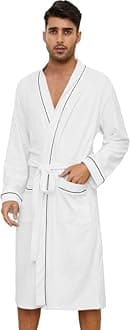 Mens Bathrobes 100% Cotton Terry Cloth Robe, Soft Lightweight Long Spa Bathrobe for Men