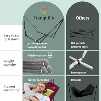 Tranquillo Universal Double Hammock with Stand Included for 2 Persons/Foldable Hammock Stand 600 lbs Capacity Portable Case - Inhouse, Outdoor, Camping, Red
