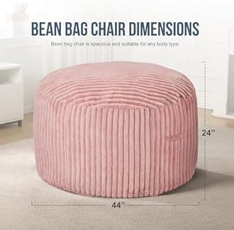 4ft Bean Bag Chairs for Adults Large Beanbag Chair with Stripe Plush Cover Big Bean Bag Chair for Living Room Bedroom Dorm Office