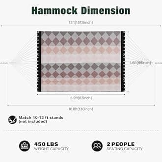 Patio Watcher 13 FT Quick Dry Textilene Hammock - Outdoor Double Hammock - Heavy Duty Hammocks for Outside - 450 lbs Capacity - Rhomb