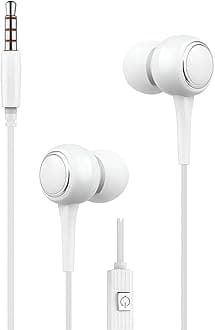 Fitto White Wired in-Earphone, Stereophonic Sound, Mic, Built-in Microphone, Bass, 3.5mm Jack, For All Mobile Phones, Music
