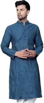 LATEST CHIKAN Men's Cotton Regular Textured Long Kurta Full Sleeves - Casual Ethnic Wear