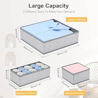 DIMJ Drawer Organizers Cloths, Closet Underwear Organizer, 15 Packs Foldable Closet Organizers, Sock Drawer Organizer, Fabric Dresser Drawer Dividers for Clothes Underwear Bras Socks