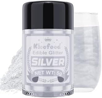 Edible Glitter for Drinks - Kicofood 5g Edible Lustre Dust Food Grade, Edible Glitter for Cakes Fondant Cream Muffins Chocolates Cocktail (Silver)