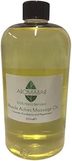 Muscle Aches & Pains Massage Oil 500ml with Lavender, Eucalyptus, Peppermint Pure Essential Oils Pre-Blended 100% Natural Ingredients Pump Dispenser Included
