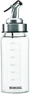 Borosil Oil Dispencer | Borosilicate Glass Oil Bottle with Silicon Funnel | Leakproof, BPA Free Oil Container for Kitchen | Transparent (250 ml)