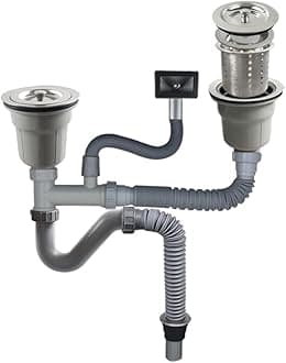 Talea Stainless Steel Double Sink Drain Strainer Assembly Kit with Overflow Pipe for Kitchen Sink Z8008C028 (4.5+4.5Inch)