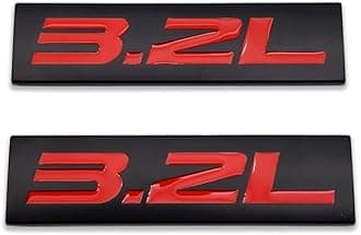 2X Chrome Metal 3.2L Logo Car Emblem Premium 3D 3.2 V6 Badge Auto Door Fender Sticker Side Wing Decal (3.2L,Black&Red)