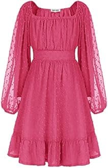 GRACE KARIN Girls Ruffle Tiered Dress Long Sleeve Swiss Dot Flowy A-Line Dress 6-12Y
